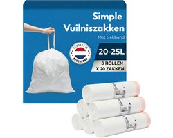 Simple Vuilniszakken 20/25 liter - 6 Rollen x 20 Stuks - Geschikt Voor Brabantia Code J - Brabantia Vuilniszakken J - 20/25L - Afvalzakken 20 liter - Geproduceerd in Nederland - Afvalzakken 25 liter - Vuilzakken 25 liter - Poubelle -
