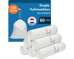Simple Vuilniszakken 60 liter - Code M PerfectFit - 6 Rollen x 20 Stuks - Geschikt voor Brabantia prullenbak - Brabantia Vuilniszakken M - 60L - Afvalzakken 60 liter - Geproduceerd in Nederland