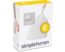 Simplehuman Code E Afvalzakken - 20 liter - 60 stuks - met Trekband - Wit
