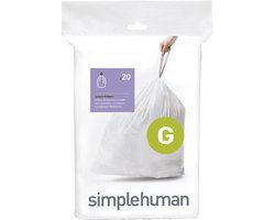 Simplehuman Code G Afvalzakken - 30 liter - 20 stuks - met Trekband - Wit