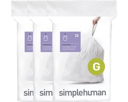 Simplehuman Code G Afvalzakken - 30 liter - 60 stuks - met Trekband - Wit