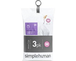 Simplehuman Code M Afvalzakken - 45 liter - 60 stuks - met Trekband - Wit