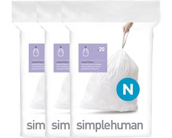 Simplehuman Code N Afvalzakken - 50 liter - 60 stuks - met Trekband - Wit