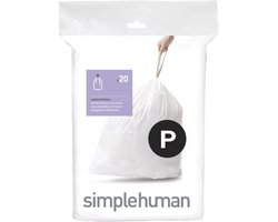 Simplehuman Code P Afvalzakken - 60 liter - 20 stuks - met Trekband - Wit