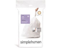 Simplehuman Code Q Afvalzakken - 50 liter - 20 stuks - met Trekband - Wit