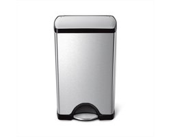 Simplehuman Klassieke Rechthoekige Pedaalemmer - 38 Liter - Geborsteld RVS