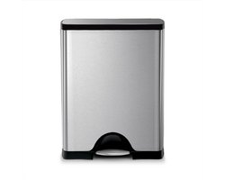 Simplehuman Klassieke Rechthoekige Pedaalemmer - 46 Liter - met twee compartimenten (30/16) - Geborsteld RVS
