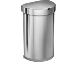 Simplehuman Prullenbak Semi Round - Incl. Sensor - Rvs - Met Liner Pocket - 45 l - Zilverkleurig