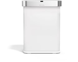 Simplehuman rechthoekige afvalbak van 58 Liter met sensor - spraak en bewegingsgestuurde - Wit RVS