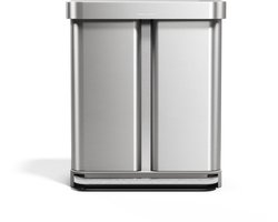 Simplehuman rechthoekige pedaalemmer van 58 liter - met twee compartimenten (34/24) - met zakkenrand - geborsteld roestvrij staal