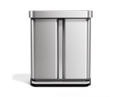 Simplehuman rechthoekige pedaalemmer van 58 liter - plastic deksel - met twee compartimenten (34/24) - met zakkenrand - geborsteld rvs