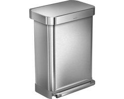 Simplehuman Rectangular - Prullenbak - 55 Liter Inhoud - Met Soft Close Deksel - RVS