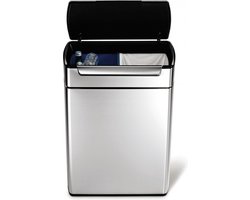 Simplehuman Rectangular Touch Bar Pedaalemmer Prullenbak - RVS - 24+24 l