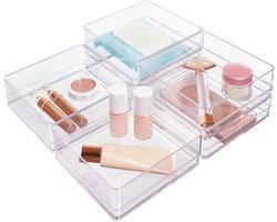 SimpleSort 6-delige stapelbare set doorzichtige lade-organisatoren, 15 x 15 x 5 cm, vierkante trays, kleine opbergbakken voor make-up, kaptafel en ladeverdelers voor bureau, gemaakt in de VS