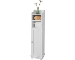 Simpletrade Badkamerkast - Toiletrolhouder - Opbergkast - verstelbare planken - MDF - Wit - 20x100x18 cm