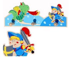 Simply for Kids Houten Kapstok Ridder met 3 Haakjes - Decoratief Kinderkamer Accessoire