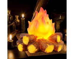 Simulatievuurlicht, decoratieve realistische sfeerlamp, op batterijen werkende harsvlam nachtlampjes, kunstmatig kampvuur als middelpunt voor Halloween en kerstdecoratie