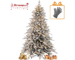 Sinaopus Kunstkerstboom 215 cm – Met sneeuw – Met LED-verlichting (320 LED’s, 8 lichtmodi) – 1489takken – PVC/PE – Metalen Standaard – Snel opzetten – Opvouwbare takken – Flocked kerstboom