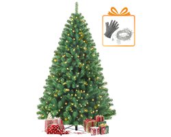 Sinaopus Kunstkerstboom - Klassiek Kerstden - Met verlichting (Gratis lichtsnoer) – 980 takken – PVC milieuvriendelijk materiaal – Metalen standaard – Snel opzetten – Opvouwbare takken – 185 cm Groene kerstboom