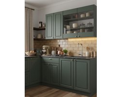 Singlekeuken 140 cm Zonder Werkblad – Groen Goud Landhuisstijl / Antraciet – Moderne Mini Keukenblok met Soft-Close Lades & Verstelbare Planken – Compact Keukenmeubel MDF – 140x52x82 cm – Novihome