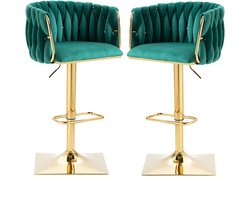 SINGULARITY Barkruk-met-rugleuning-en-voetsteun-Hoge Eetkamerstoel-Retrostijl-Groener