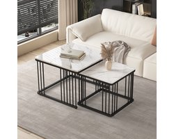 SINGULARITY COFFEE TABLE - Set van 2 - Vierkante hoogglans salontafel - Zwarte poten - Geneste tafels - Afmetingen respectievelijk 70x70x45 cm en 50x50x36,5 cm
