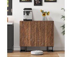 SINGULARITY Dressoir - 80 x 40 x 78 cm - Bladerenreliëf - Metalen onderstel - Bruin