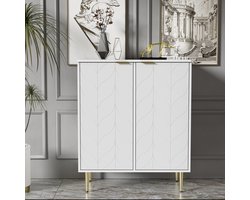 SINGULARITY Dressoir-Goud vergulde poten en handgrepen-Bloemd patroon-Gebakken lak-Schokbestendig hoekontwerp-3 Planken-75B*40D*90H-Wit