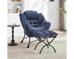 SINGULARITY Fauteuil-Loungestoel-met-armleuningen en zijvakken-Lounge Sofa Stoel-met-voetsteun-Marineblauw