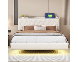 SINGULARITY-Gestoffeerd bed 140x200 cm- tweepersoonsbed in huidvriendelijke linnen stof met lattenbodem beige- zonder matras