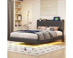 SINGULARITY-Gestoffeerd bed 140x200 cm- tweepersoonsbed in huidvriendelijke linnen stof met lattenbodem grijs- zonder matras