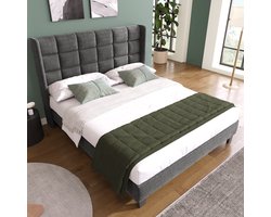 SINGULARITY-Gestoffeerd bed met gestoffeerd hoofdeinde- tweepersoonsbed met lattenbodem- 140x200cm- in blauw linnen- medium stevig (zonder matras)