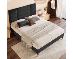 SINGULARITY-Gestoffeerd bed- tweepersoonsbed- 140x200cm gestoffeerd bedframe met hoofdeinde- in donkergrijs linnen- matras niet inbegrepen- Zonder matras