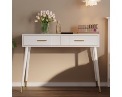 SINGULARITY Kaptafel - met 2 laden - metalen poten - Wit - afmetingen: H 76 cm × B 100 cm × D 40 cm (Zonder spiegel)