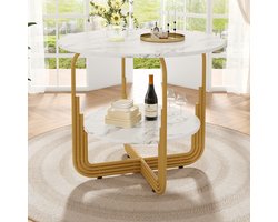 SINGULARITY Ronde eettafel (80 x 80 x 76 cm) - 4 zitplaatsen - Ronde salontafel - Kleine koepel in het midden voor opslag - MDF - Goud