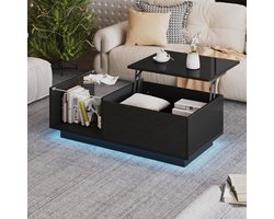SINGULARITY Salontafel-LED Verlichting-Hoogglans Serie-Hoogte Verstelbaar-Met Verborgen Opbergvak-50 x 100 x (33-46,5) cm-Zwart