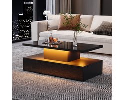 SINGULARITY Salontafel-met 16 gekleurde LED-verlichting-Open display plank-Sofa-tafel met 1 lade-Rechthoekig-Zwart