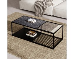 SINGULARITY Salontafel - Met Glas - Smeedijzer - Grote Opbergruimte - Zwart