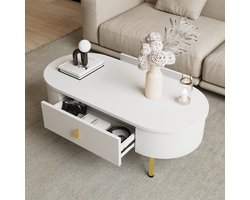 SINGULARITY Salontafel - met twee laden - gouden handgrepen en poten - afgeronde hoeken - Wit
