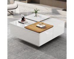 SINGULARITY Salontafel - Wit- Hoogglans - Vierkant - met legplank - Schuifblad - Maximum gewicht 30 kg