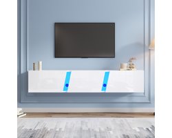 SINGULARITY TV-meubel - 180 x 35 x 30 cm - wandmodel - met LED-verlichting - geschikt voor 75 inch tv - hoogglans - Wit