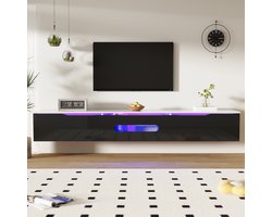 SINGULARITY TV-standaard - Zwart en Wit kleurenschema - 180cm lang - Hoogglans afwerking - 16 kleuren LED-verlichting - Aan de muur te bevestigen