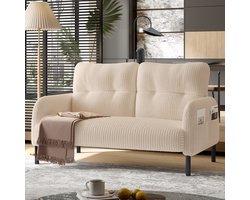 SINGULARITY Tweezitsbank - Corduroy - Hoge rugleuning - Zijvakken - Metalen poten - Beige