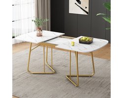 SINGULARITY Uitschuifbare eettafel-Wit-Goud vergulde metalen poten-140/180*80 cm-Sofistic Luxe stijl-Rechthoekig-Geschikt voor 4-6 personen