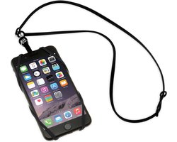 Sinji Telefoonhouder met koord - Rekbaar - Universeel - Telefoon Nek Strap - Pashouder - Zwart