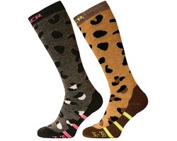 SINNER LADIES SKI SOCKS PLACED ANIMAL DOUBLE PACK - BROWN-Zwart - Unisex - Maat 42-44