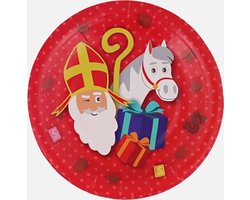 Sinterklaas Borden - 15 x - Karton - Rood / Multicolor - Ø20 cm - Feestbordjes - Wegwerpbordjes - Sinterklaas - Pakjesavond