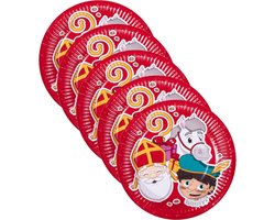 Sinterklaas kartonnen bordjes rood 20x stuks 18 cm - Sinterklaas wegwerp bordjes