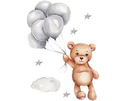 Sipo Wandsticker Beer met Ballonnen - Zelfklevende Muurdecoratie voor Kinderkamer - 67x50 cm - Kleurrijke Beer Wandsticker voor Babykamer en Peuterruimte