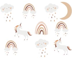 Sipo Wandsticker Eenhoorns - Zelfklevende Muurdecoratie voor Kinderkamer - 86x54 cm - Kleurrijke Eenhoorn Sticker voor Meisjeskamer - Unicorn - Regenboog - Muurstickers